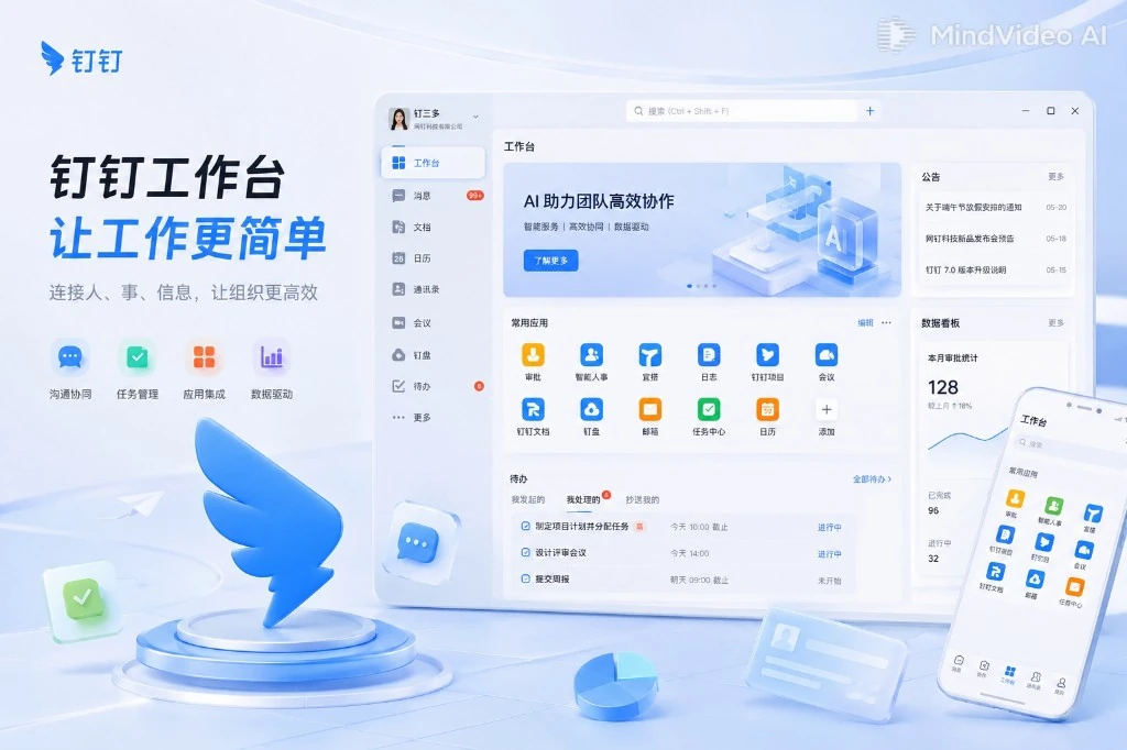 钉钉网页版在线办公工作台界面概览